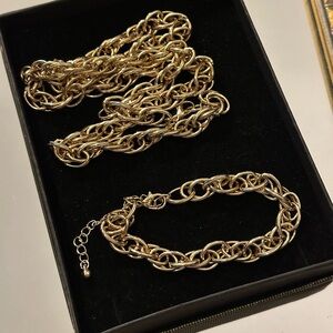 Gold Necklace + Bracelet Set